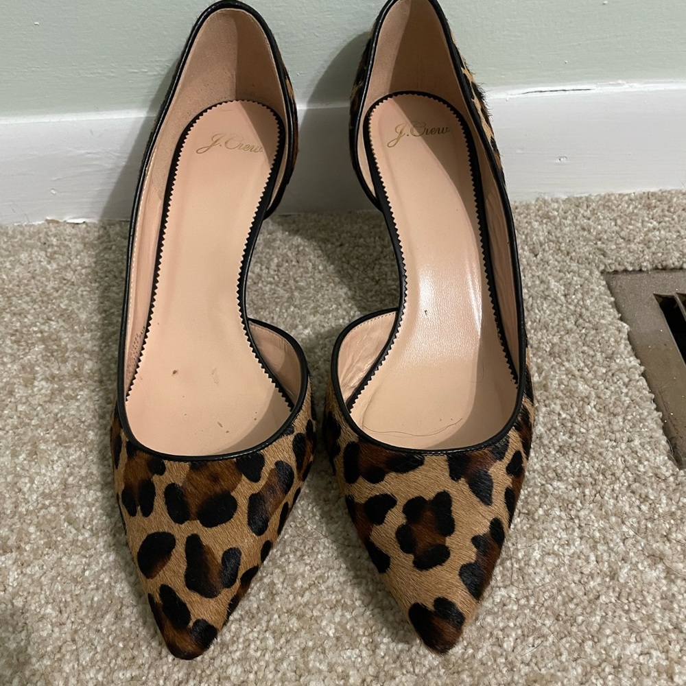 J. Crew Collette leopard print calf hair d’Orsay heels size 10